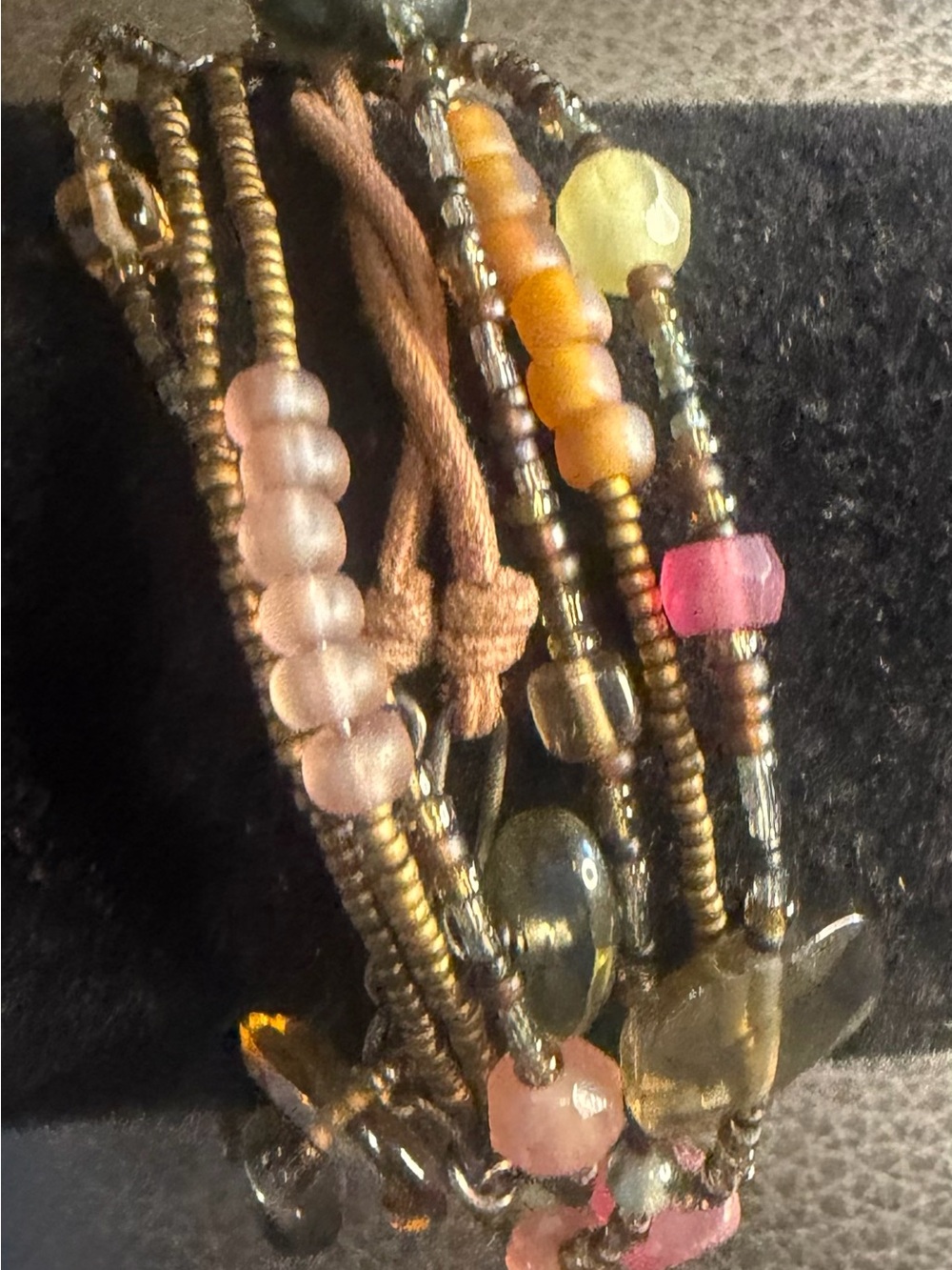 Retired Silpada Pink, Yellow & Brown Multi-Strand Beaded Bracelet